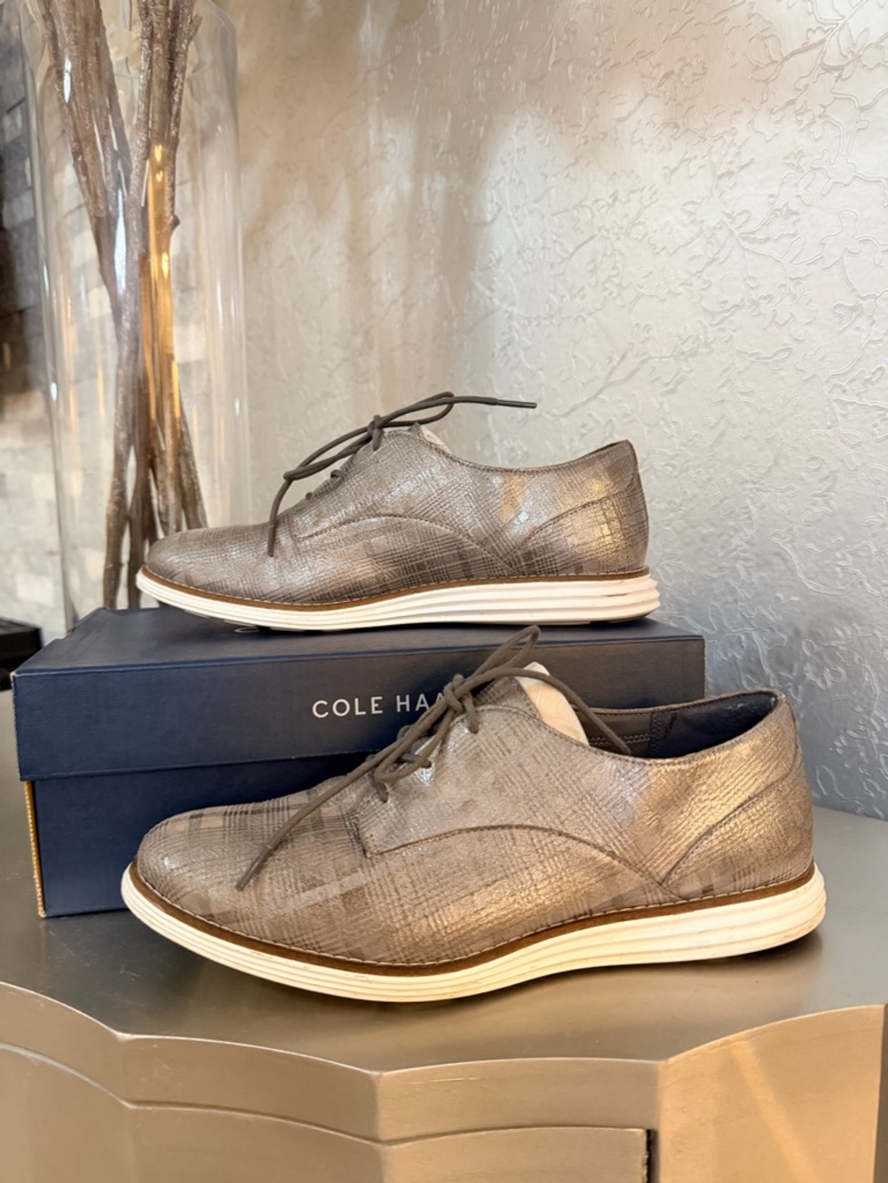 Cole Haan Men's Metallic Taupe Lace-Up Oxfords